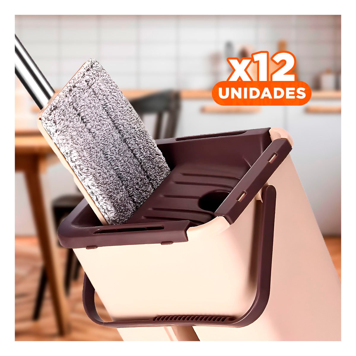 PACK12 KIT DE LIMPIEZA 360 CON BALDE CENTRIFUGADOR BEIGE Y MARRON HOGAR Y+PAPEL REGALO - 1