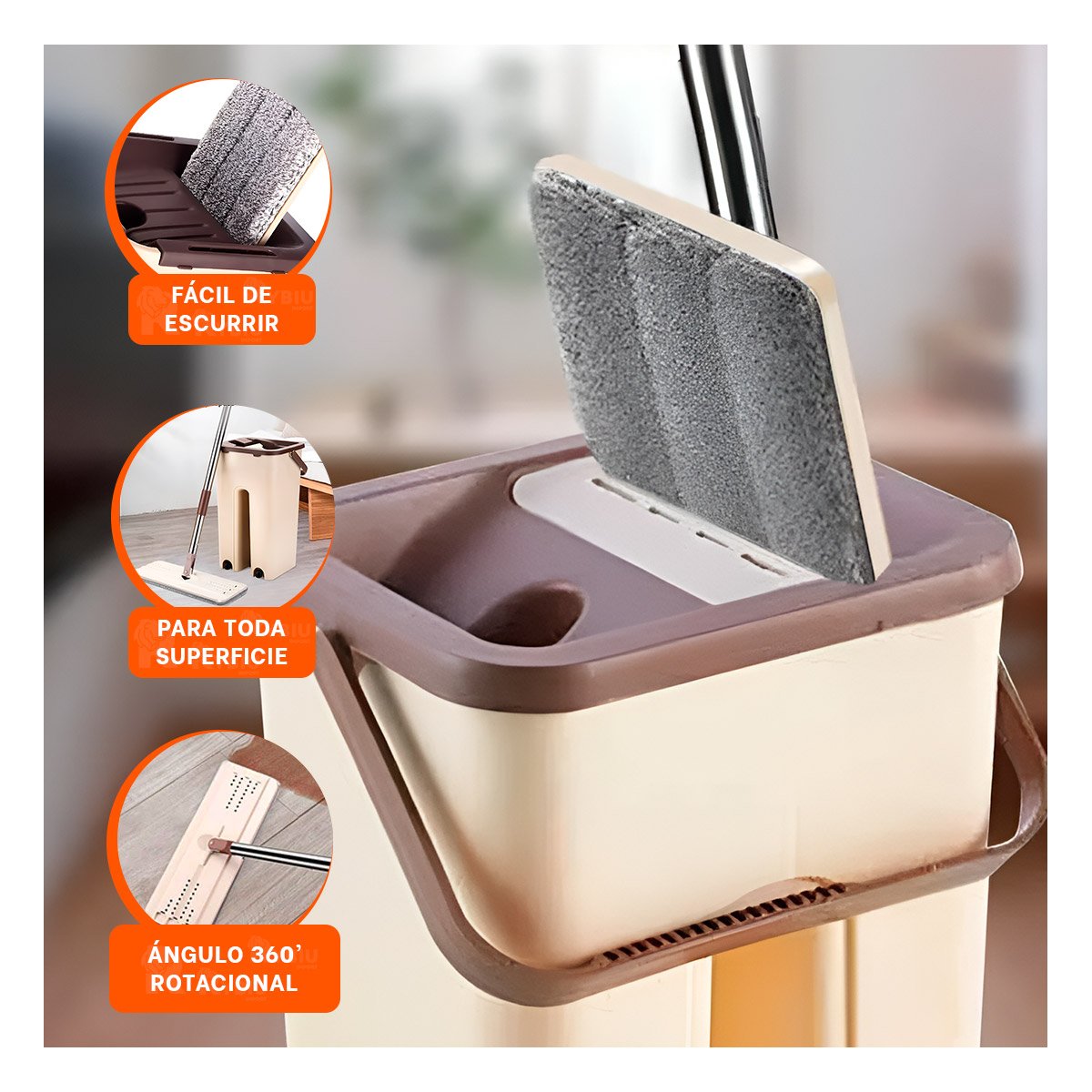 PACK12 KIT DE LIMPIEZA 360 CON BALDE CENTRIFUGADOR BEIGE Y MARRON HOGAR Y+PAPEL REGALO - 3