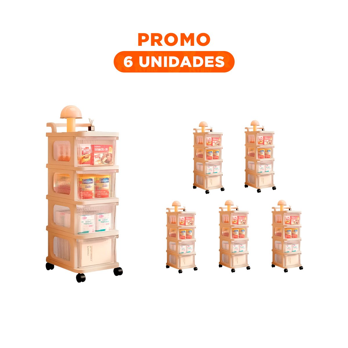PACK6 MODULO ORGANIZADOR CERRADO CON CAJONES 4 NIVELES Y ASA BEIGE FUNCIONAL Y+REGALO STICKER - 1