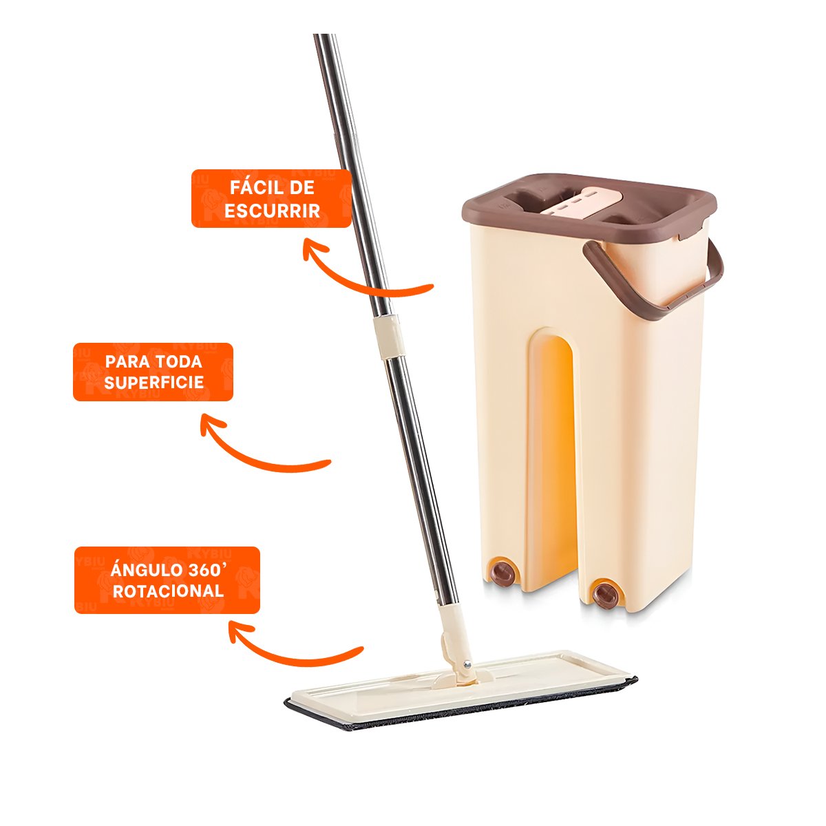 TRAPEADOR GIRATORIO 360 CON BALDE CENTRIFUGADOR BEIGE Y MARRON LIMPIEZA TOTAL Y+POST IT - 5