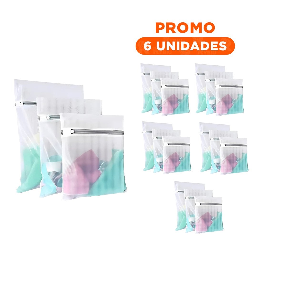 PACK6 CESTA HOGAR 3 BOLSAS DE MALLA PARA LAVAR ROPA RECTANGULAR BLANCO Y+REGALO STICKER - 1