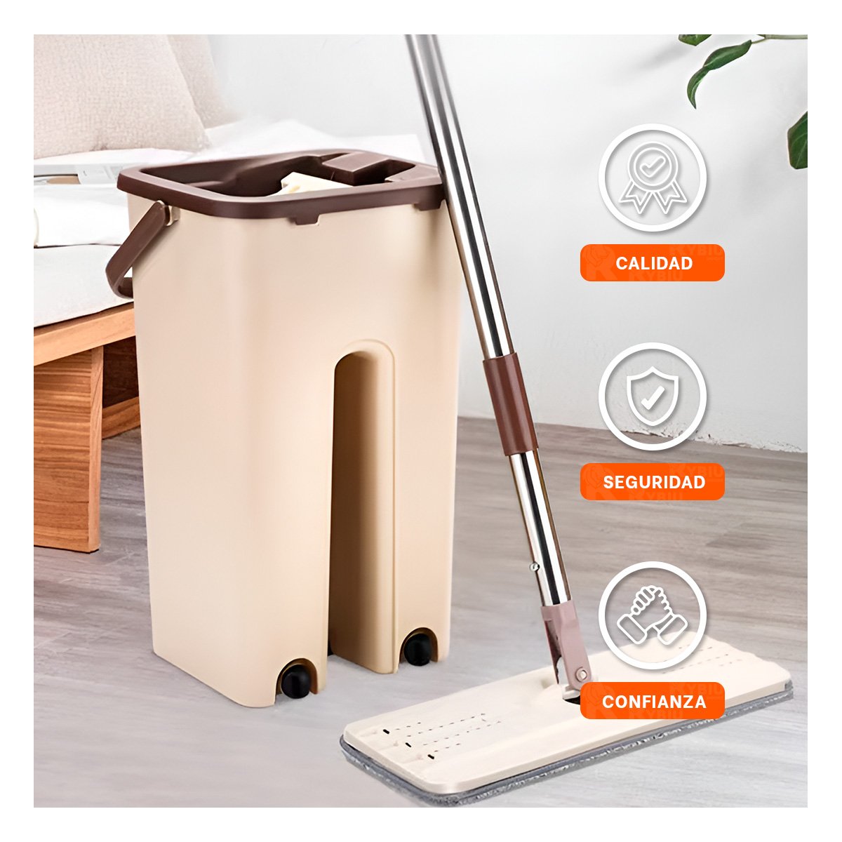 TRAPEADOR GIRATORIO 360 CON BALDE CENTRIFUGADOR BEIGE Y MARRON FACIL MANEJO Y+REGALO STICKER - 5