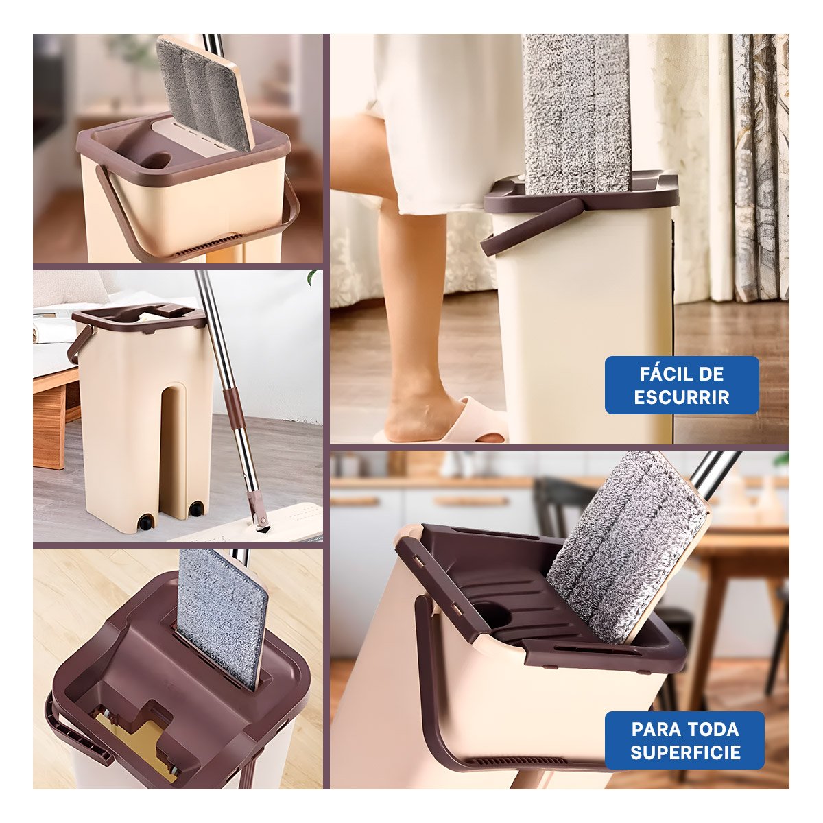 PACK4 SET DE TRAPEADO 360 CON BALDE CENTRIFUGADOR BEIGE Y MARRON PARA CASA Y+REGALO STICKER - 2