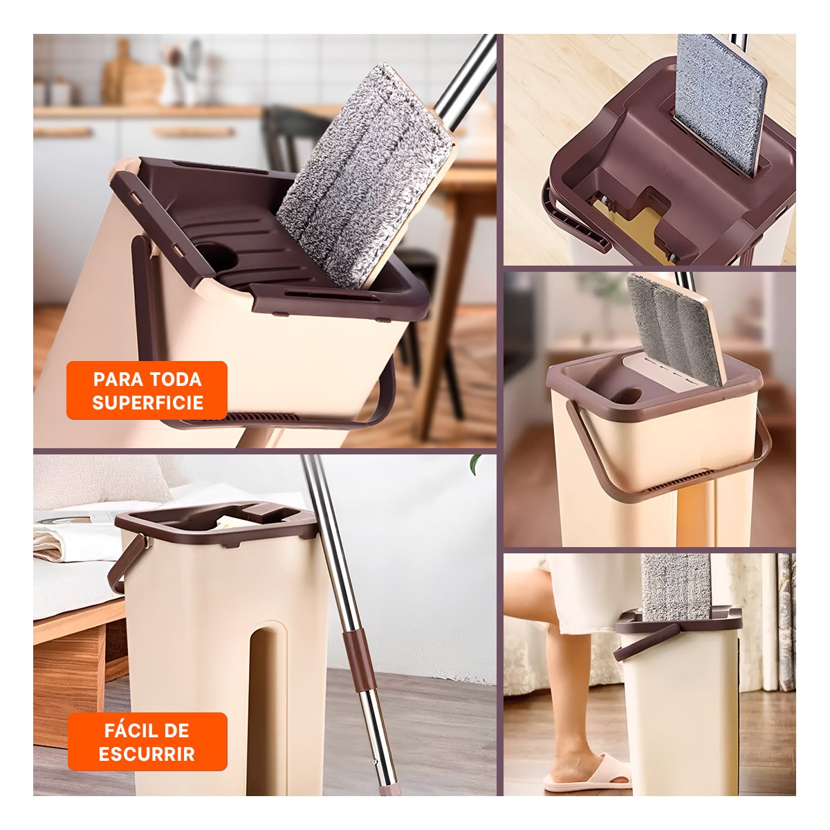 PACK2 EQUIPO DE LIMPIEZA 360 CON BALDE CENTRIFUGADOR BEIGE Y MARRON Y+PAPEL REGALO - 3