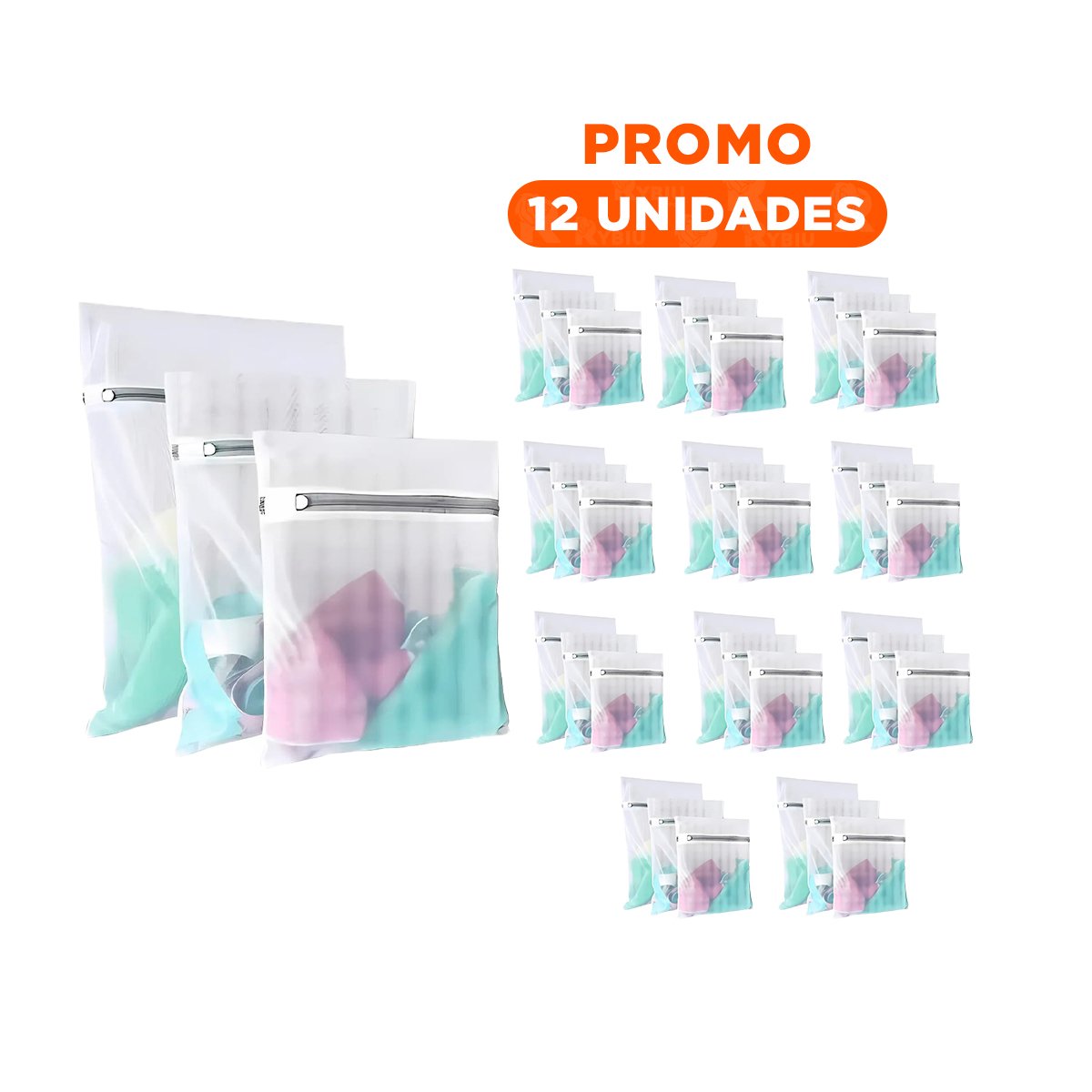 PACK12 PORTA ROPA HOGAR 3 BOLSAS DE MALLA PARA LAVAR ROPA RECTANGULAR BLANCO - 1