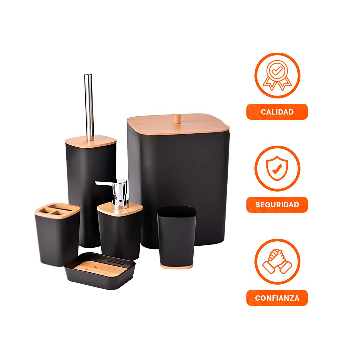 SET ORGANIZADOR DE HIGIENE SET DE 6 PIEZAS NEGRO ESTILO MODERNO UNICO Y+LIGAS REGALO - 5