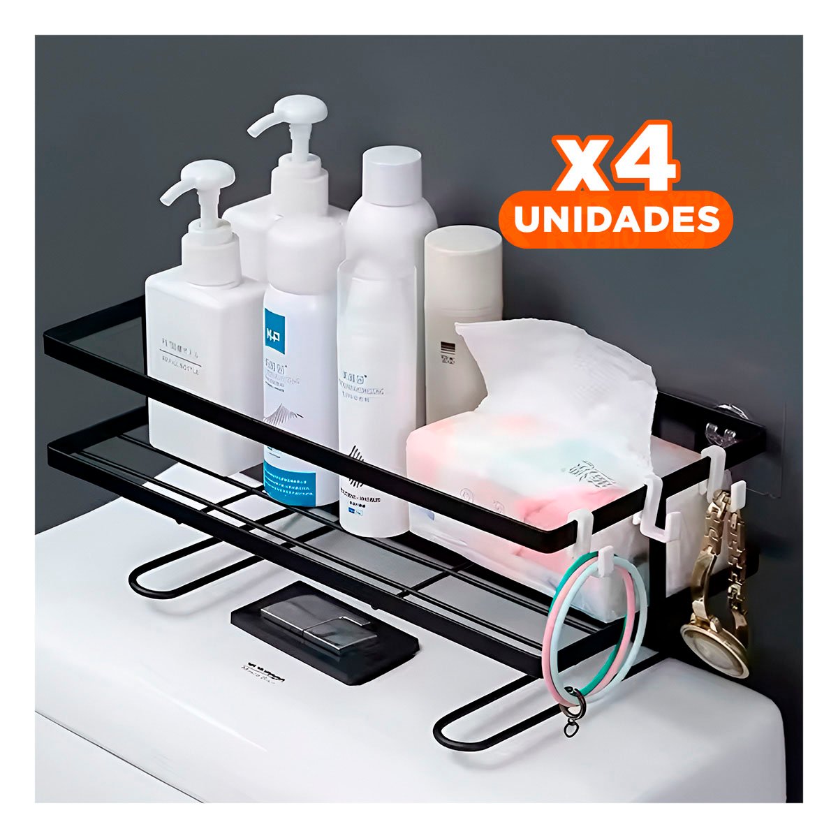 PACK4 ESTANTERIA HORIZONTAL DE PARED 32X14X16CM NEGRO ORDEN ESPACIO HOGAR Y+REGALO STICKER - 1