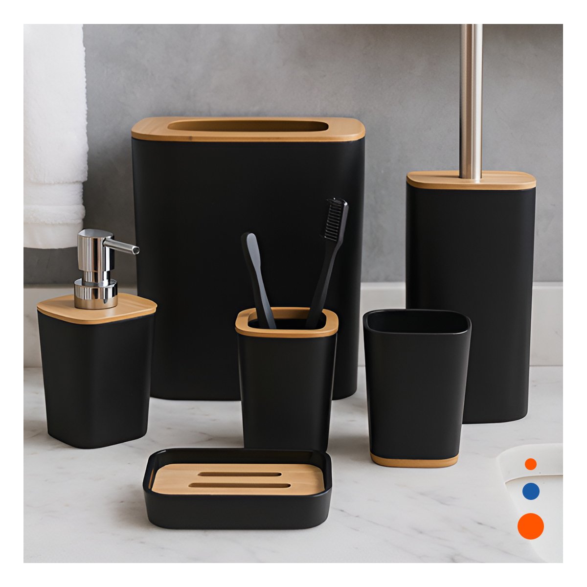 SET ORGANIZADOR DE HIGIENE SET DE 6 PIEZAS NEGRO USO DIARIO PRACTICO Y+PAPEL REGALO - 1