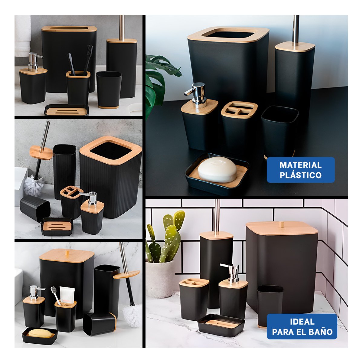 SET ORGANIZADOR DE HIGIENE SET DE 6 PIEZAS NEGRO USO DIARIO PRACTICO Y+PAPEL REGALO - 3