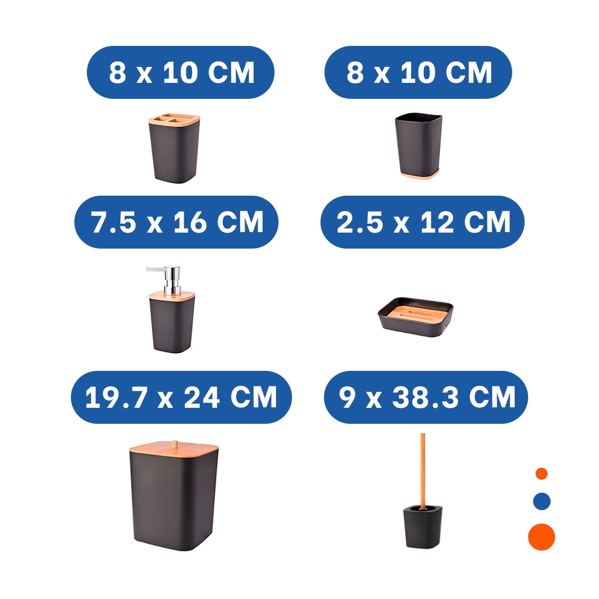 SET ORGANIZADOR DE HIGIENE SET DE 6 PIEZAS NEGRO USO DIARIO PRACTICO Y+PAPEL REGALO - 4