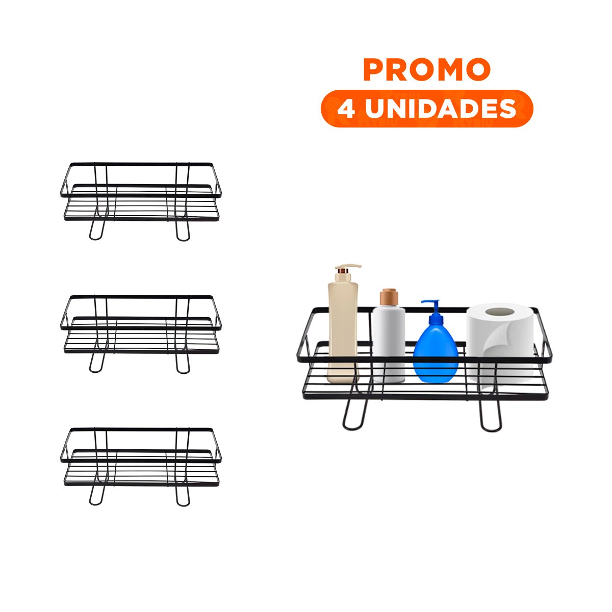 PACK4 SOPORTE PRACTICO DE PARED 32X14X16CM NEGRO AHORRO ESPACIO DIARIO - 1