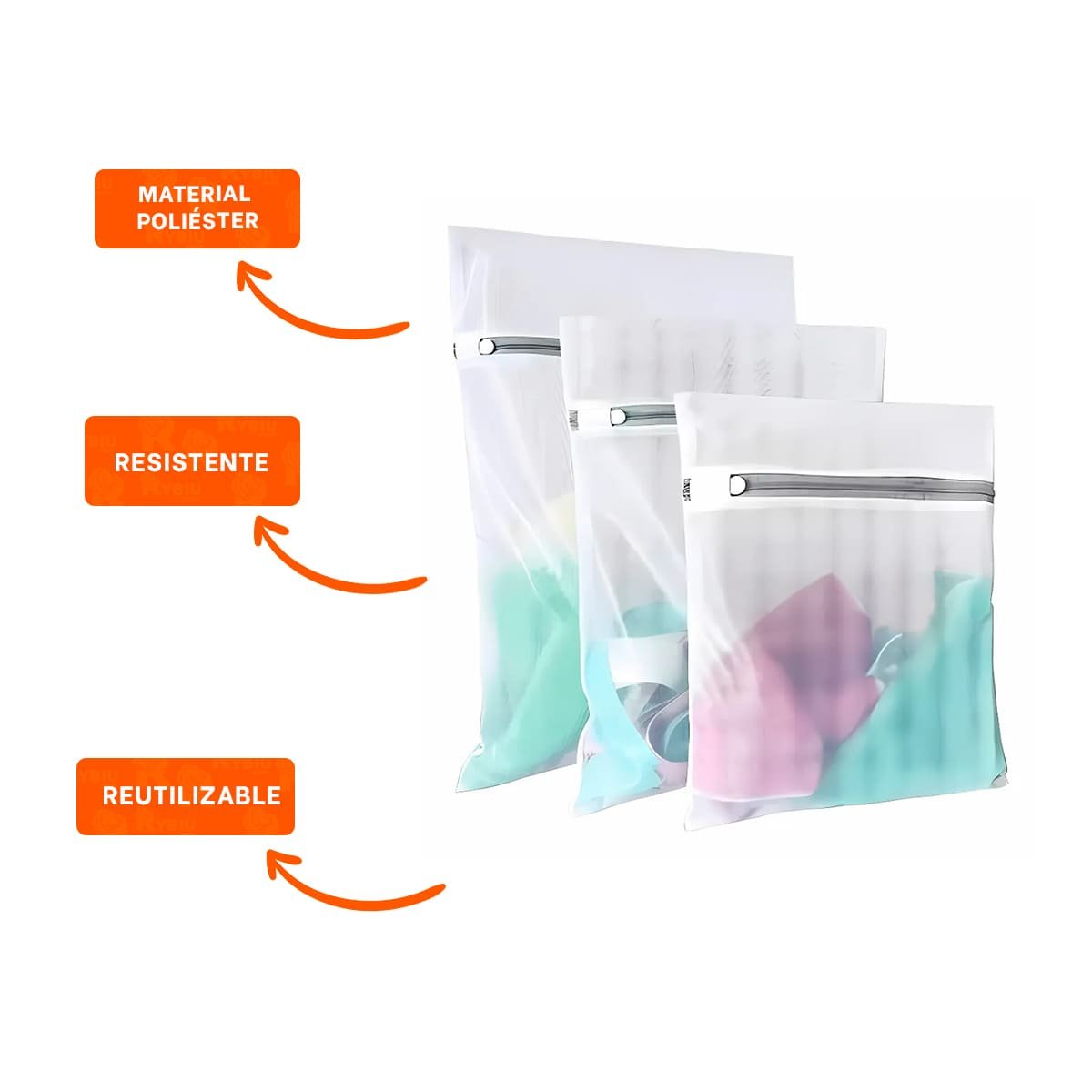 BOLSA ORGANIZADORA 3 BOLSAS DE MALLA PARA LAVAR ROPA RECTANGULAR BLANCO Y+POST IT - 5