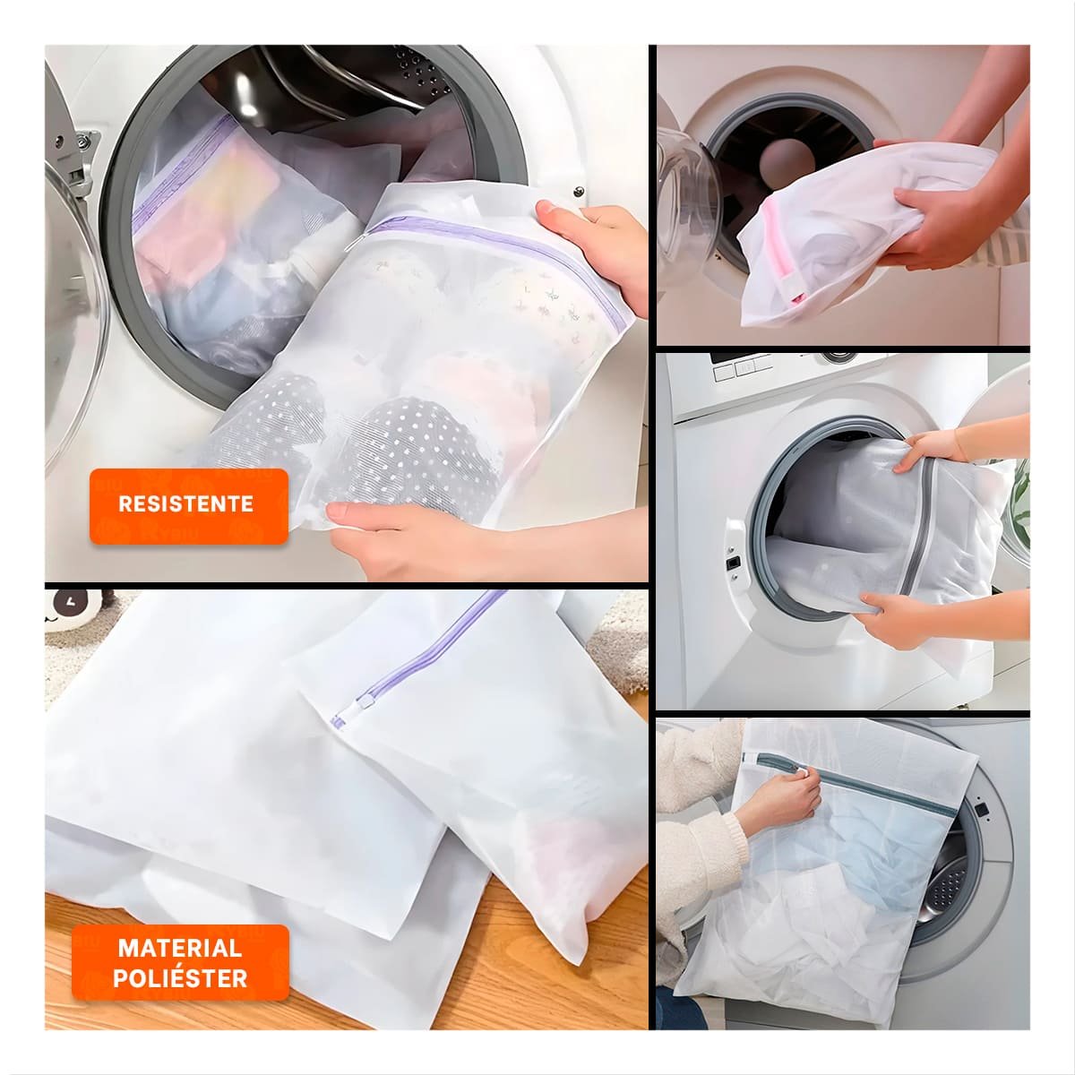 PACK6 CONTENEDOR HOGAR 3 BOLSAS DE MALLA PARA LAVAR ROPA RECTANGULAR BLANCO Y+PAPEL REGALO - 3