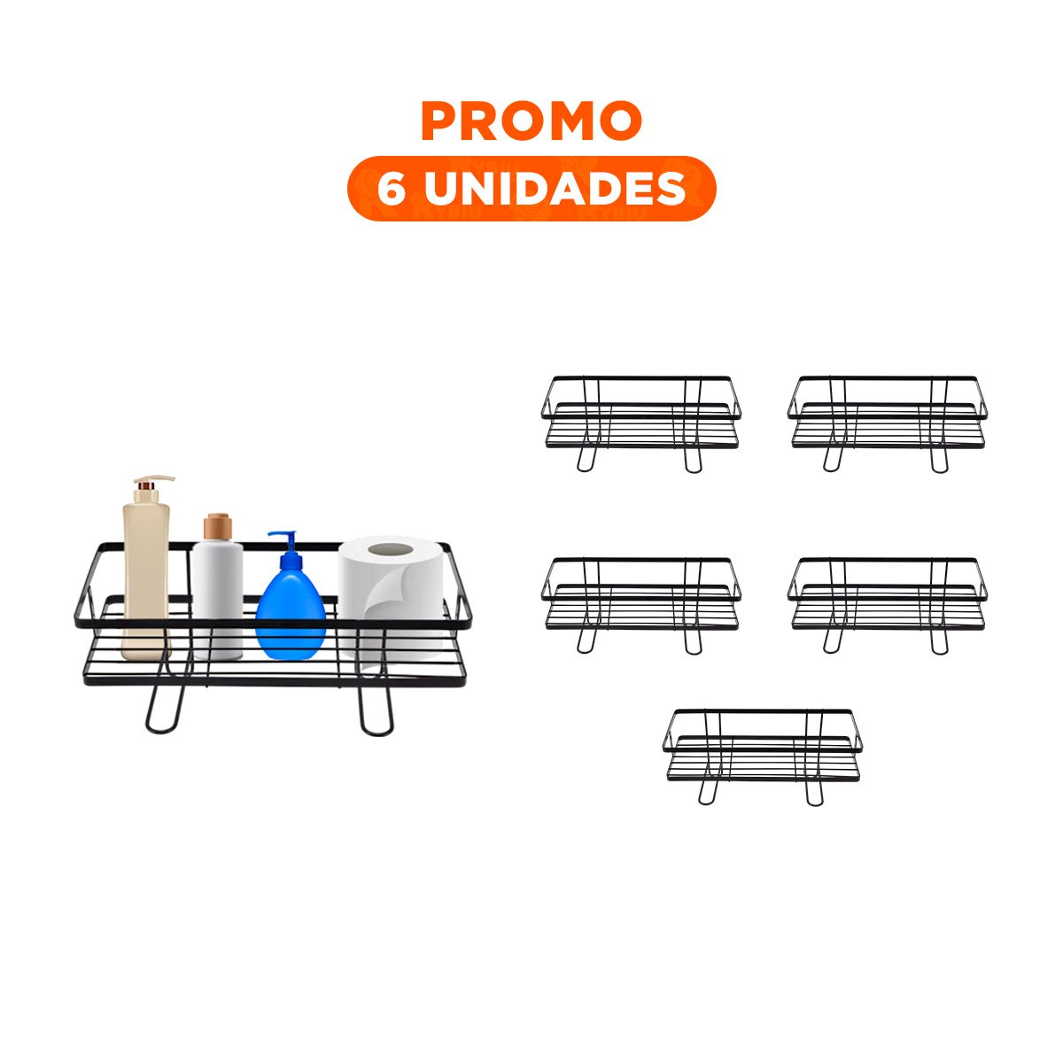 PACK6 ESTANTERIA PRACTICA DE PARED 32X14X16CM NEGRO AHORRO ESPACIO Y+REGALO STICKER - 1