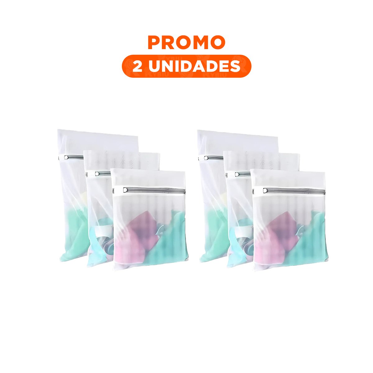 PACK2 CANASTA DE ROPA 3 BOLSAS DE MALLA PARA LAVAR ROPA RECTANGULAR BLANCO Y+REGALO STICKER - 1