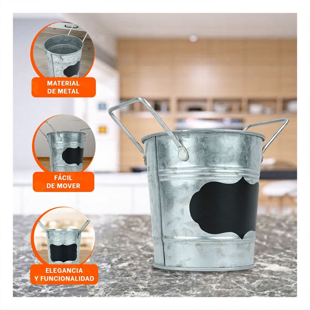 PACK2 PORTAMACETA CUBO DE METAL CON DOBLE ASA 10X8.5CM PLATEADO RECTANGULAR - 5