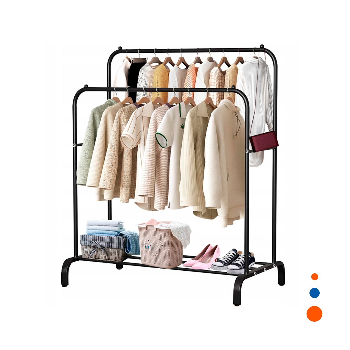 PACK4 ORGANIZADOR ESTANTE PERCHERO DOBLE CON 1 NIVEL INFERIOR NEGRO USO INTERIOR Y+PAPEL REGALO - 3