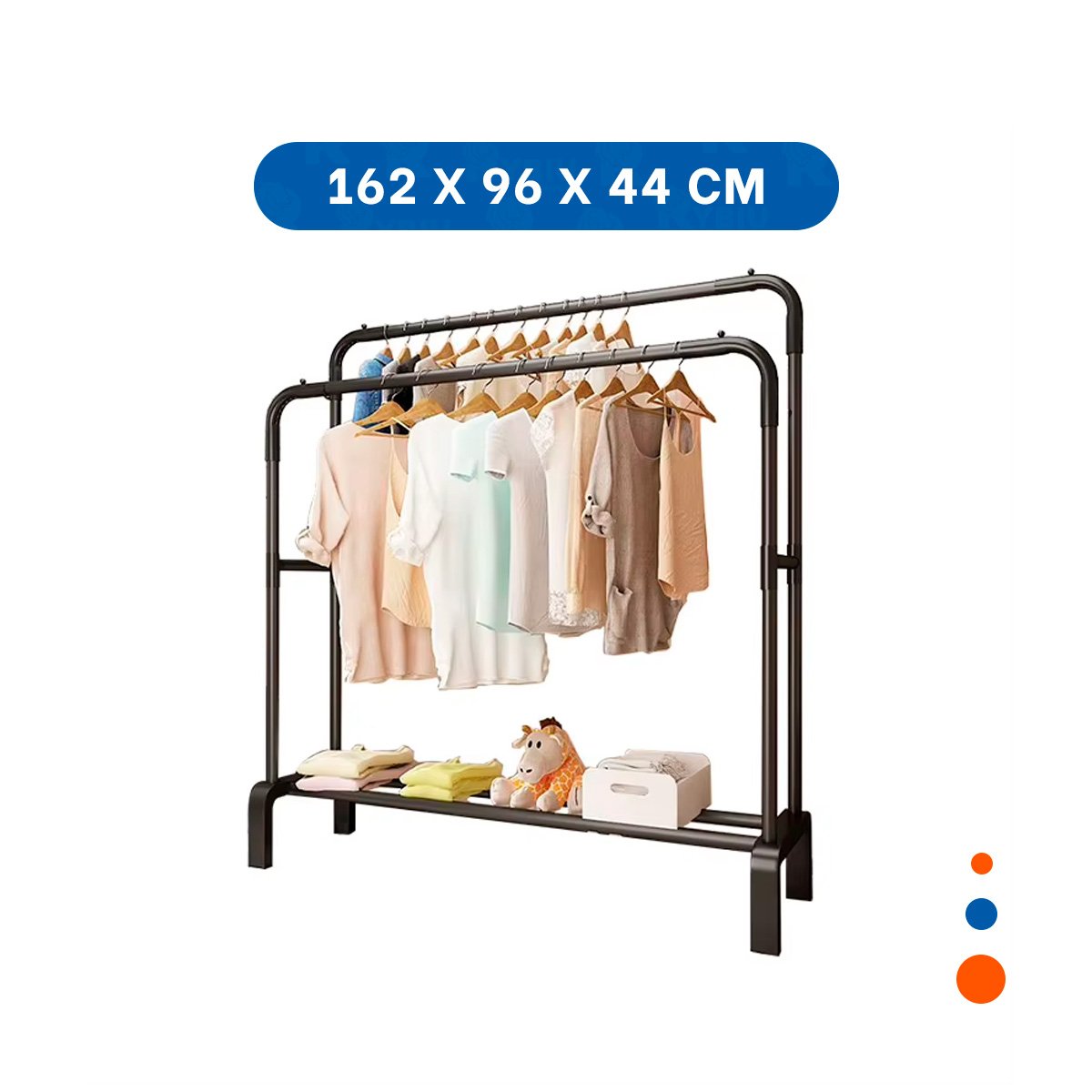 PACK4 ORGANIZADOR ESTANTE PERCHERO DOBLE CON 1 NIVEL INFERIOR NEGRO USO INTERIOR Y+PAPEL REGALO - 4