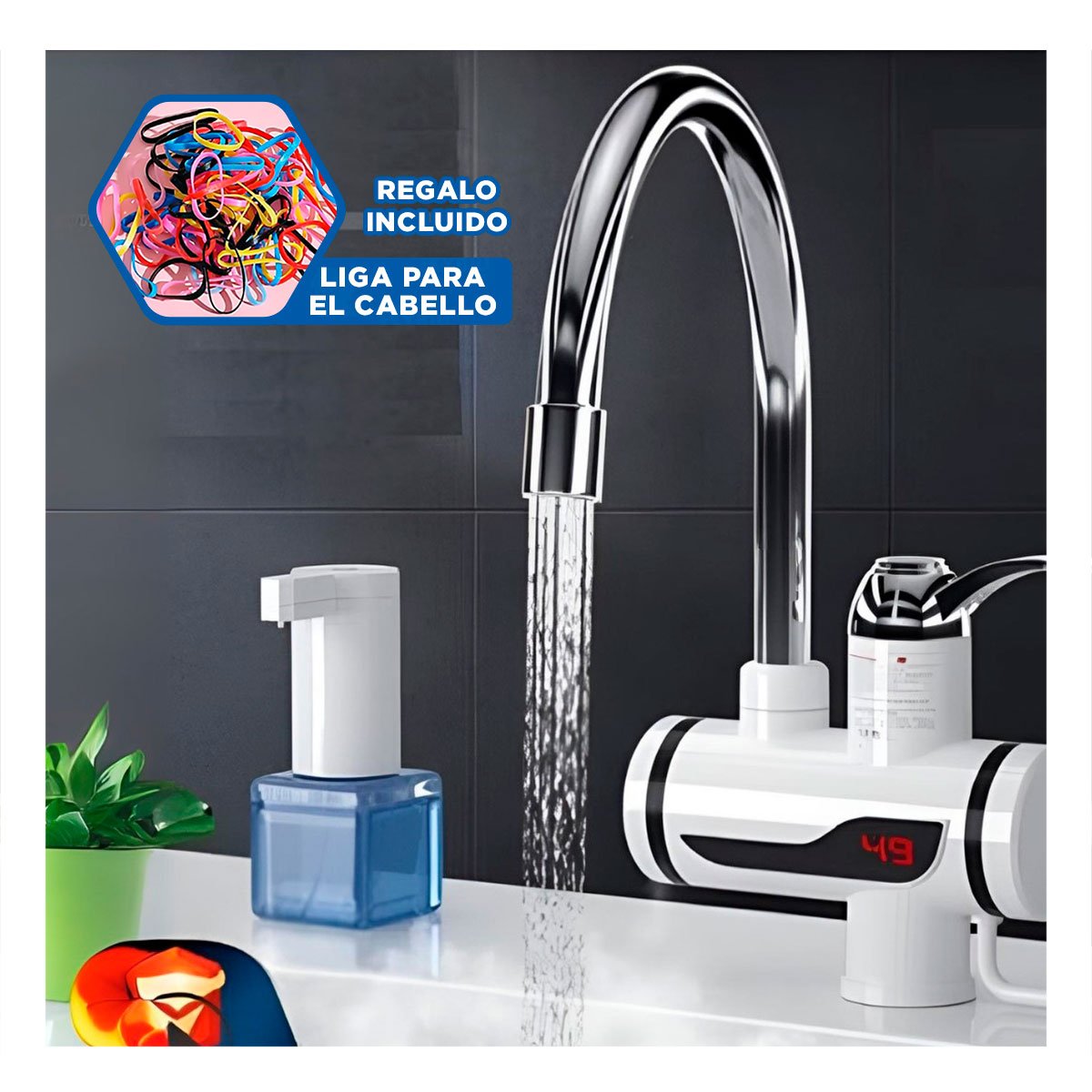 GRIFO CALENTADOR DE AGUA BLANCO CON ACABADO FINO PARA ENTORNO DOMESTICO Y+LIGAS REGALO - 2