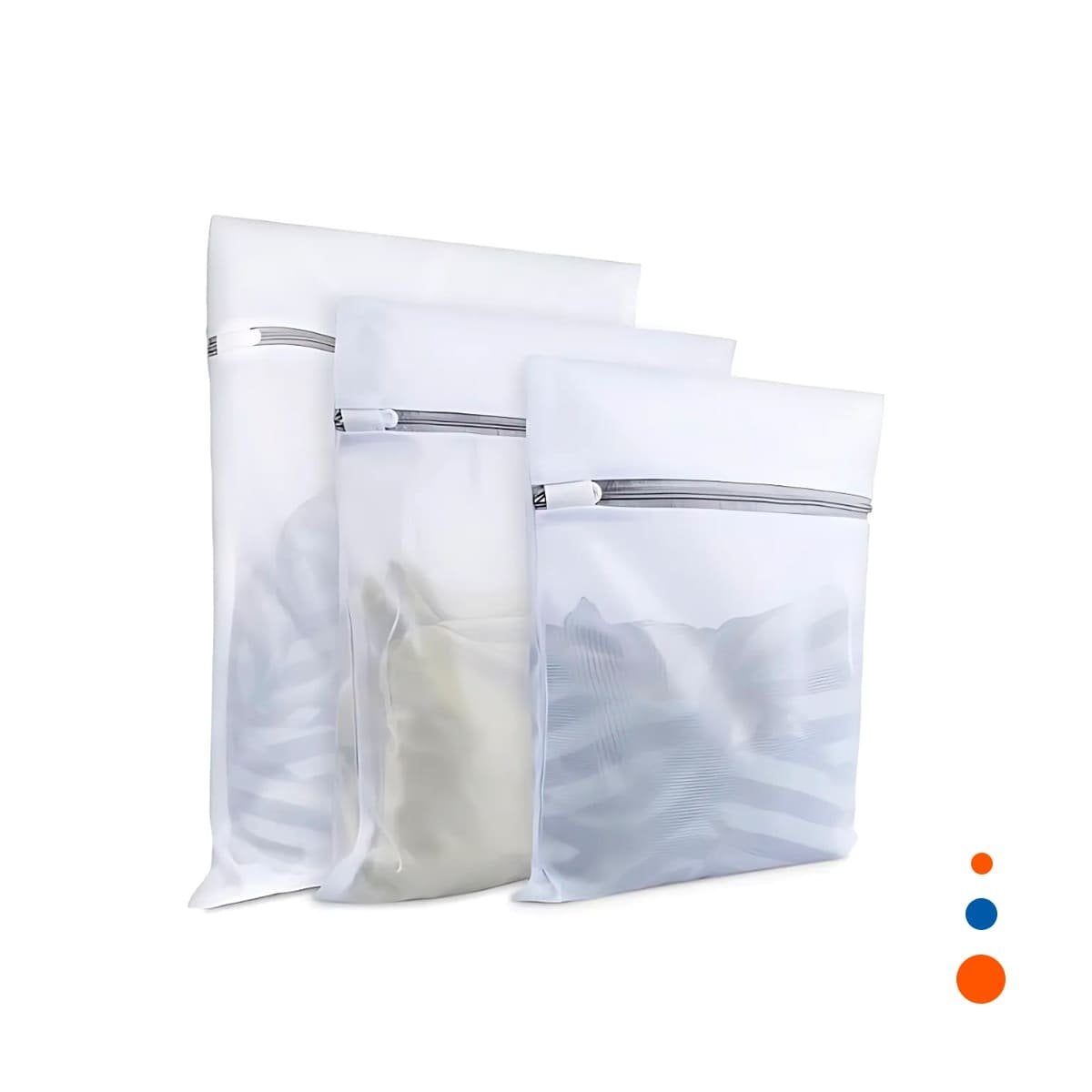 CESTA 3 BOLSAS DE MALLA PARA LAVAR ROPA RECTANGULAR BLANCO Y+REGALO STICKER - 1