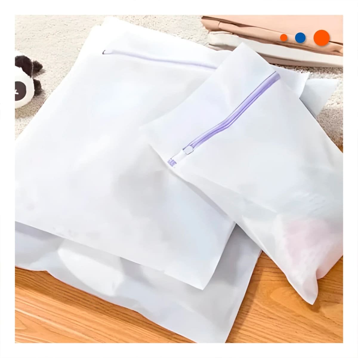 CESTA 3 BOLSAS DE MALLA PARA LAVAR ROPA RECTANGULAR BLANCO Y+REGALO STICKER - 2