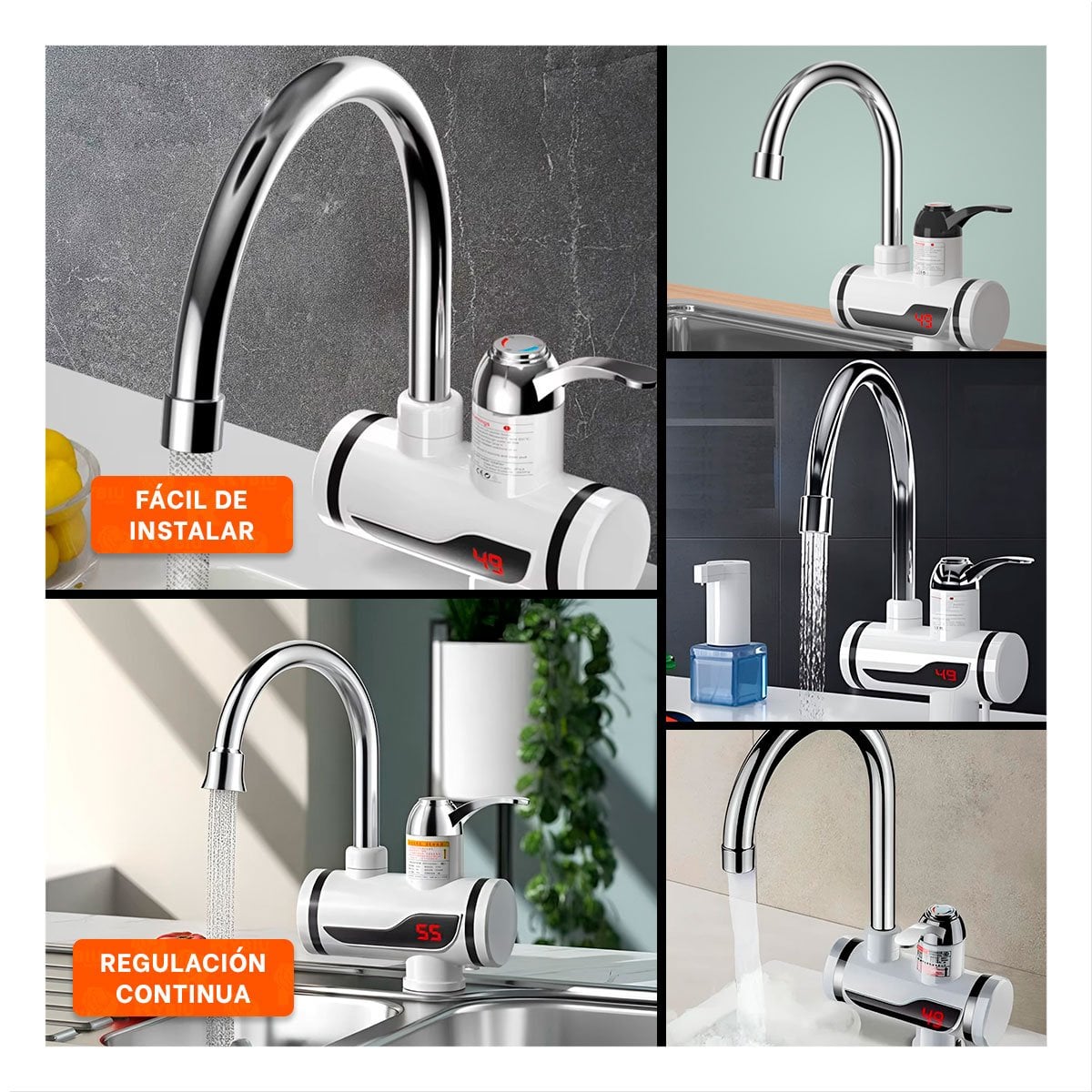 PACK6 SISTEMA CALENTADOR DE AGUA BLANCO MODERNO PARA ESPACIOS FUNCIONALES Y+PAPEL REGALO - 3