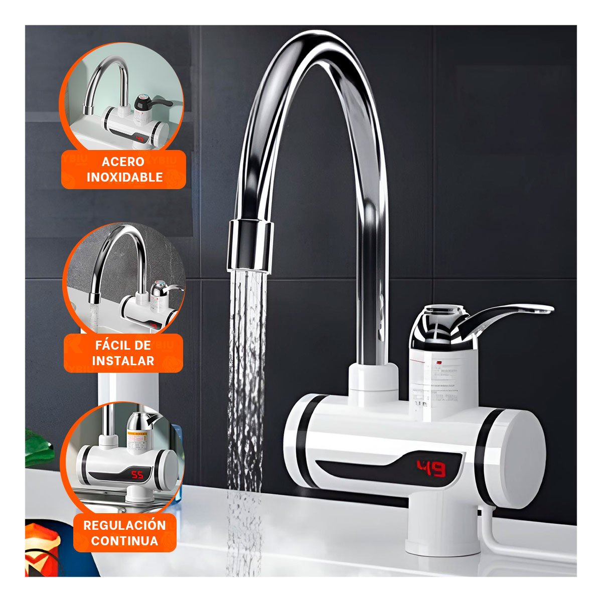 PACK4 SISTEMA CALENTADOR DE AGUA BLANCO CON CONTROL SUAVE PARA COCINA Y HOGAR Y+REGALO STICKER - 5