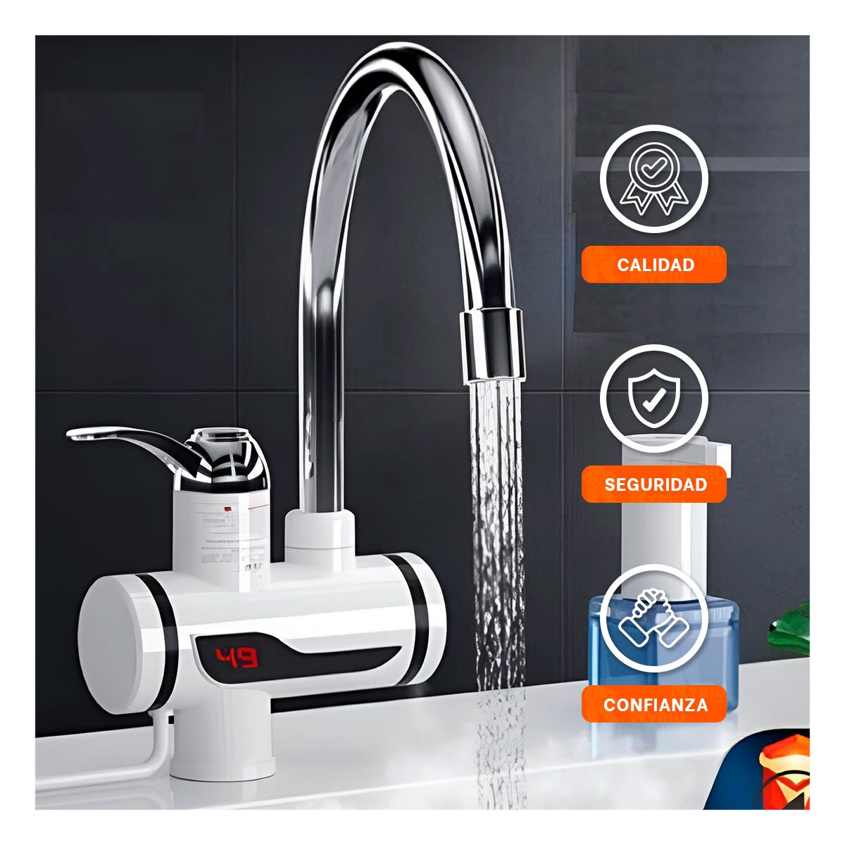 GRIFO CALENTADOR DE AGUA BLANCO CON DISEÑO MODERNO PARA ESPACIOS FUNCIONALES Y+REGALO STICKER - 5
