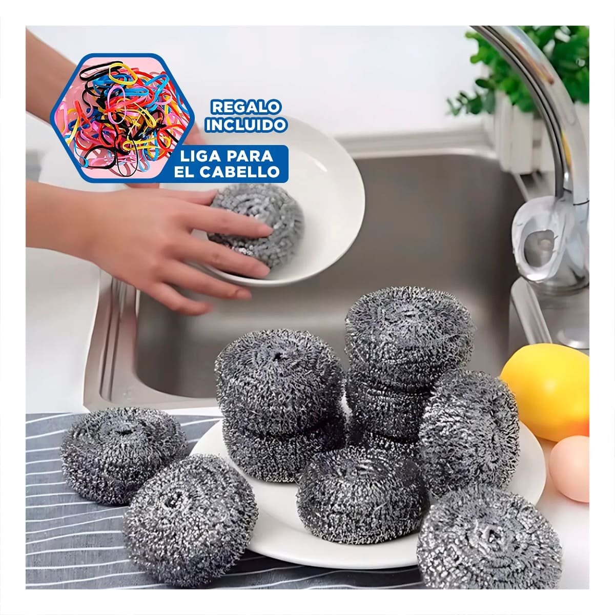 CONJUNTO DE ESPONJAS METALICAS DE LIMPIAR OLLAS SARTENES Y SUPERFICIES DEL HOGAR Y+LIGAS REGALO - 2