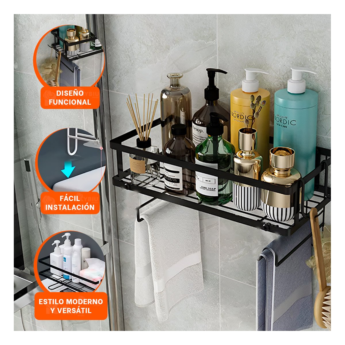 PACK2 SOPORTE HORIZONTAL DE PARED 32X14X16CM NEGRO ORDEN ESPACIO HOGAR - 5