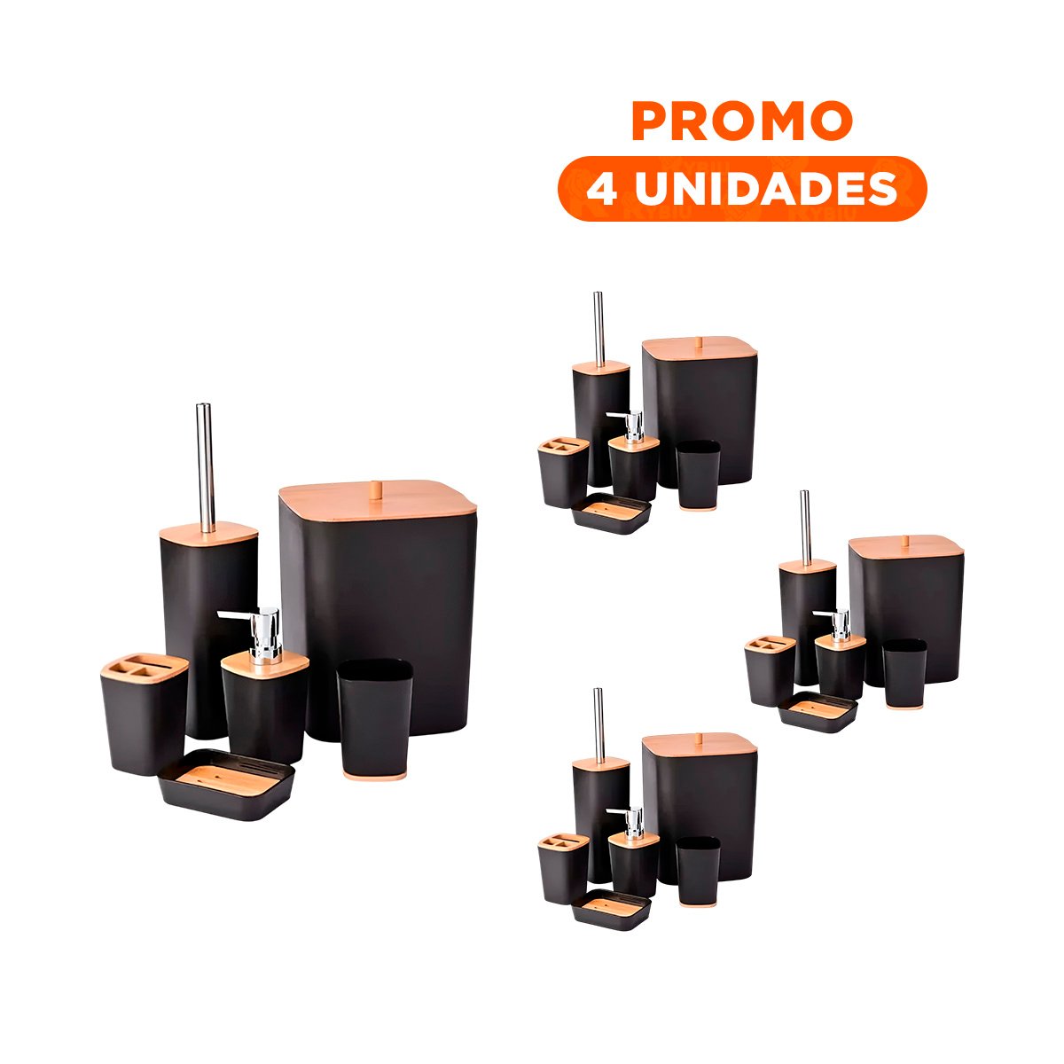 PACK4 PACK ORGANIZADOR DE HIGIENE SET DE 6 PIEZAS NEGRO ESTILO FINO - 1