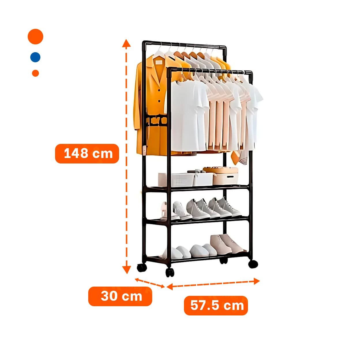 PACK2 ORGANIZADOR DE CALZADO 3 NIVELES CON PERCHERA DOBLE SENCILLO NEGRO Y+PAPEL REGALO - 4