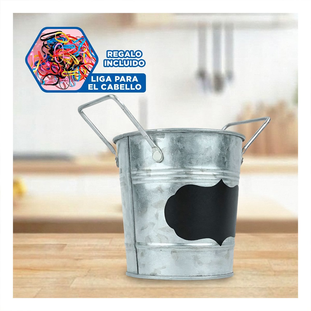 MACETERO CUBO DE METAL CON DOBLE ASA 10X8.5CM PLATEADO USO DECORATIVO Y+LIGAS REGALO - 2