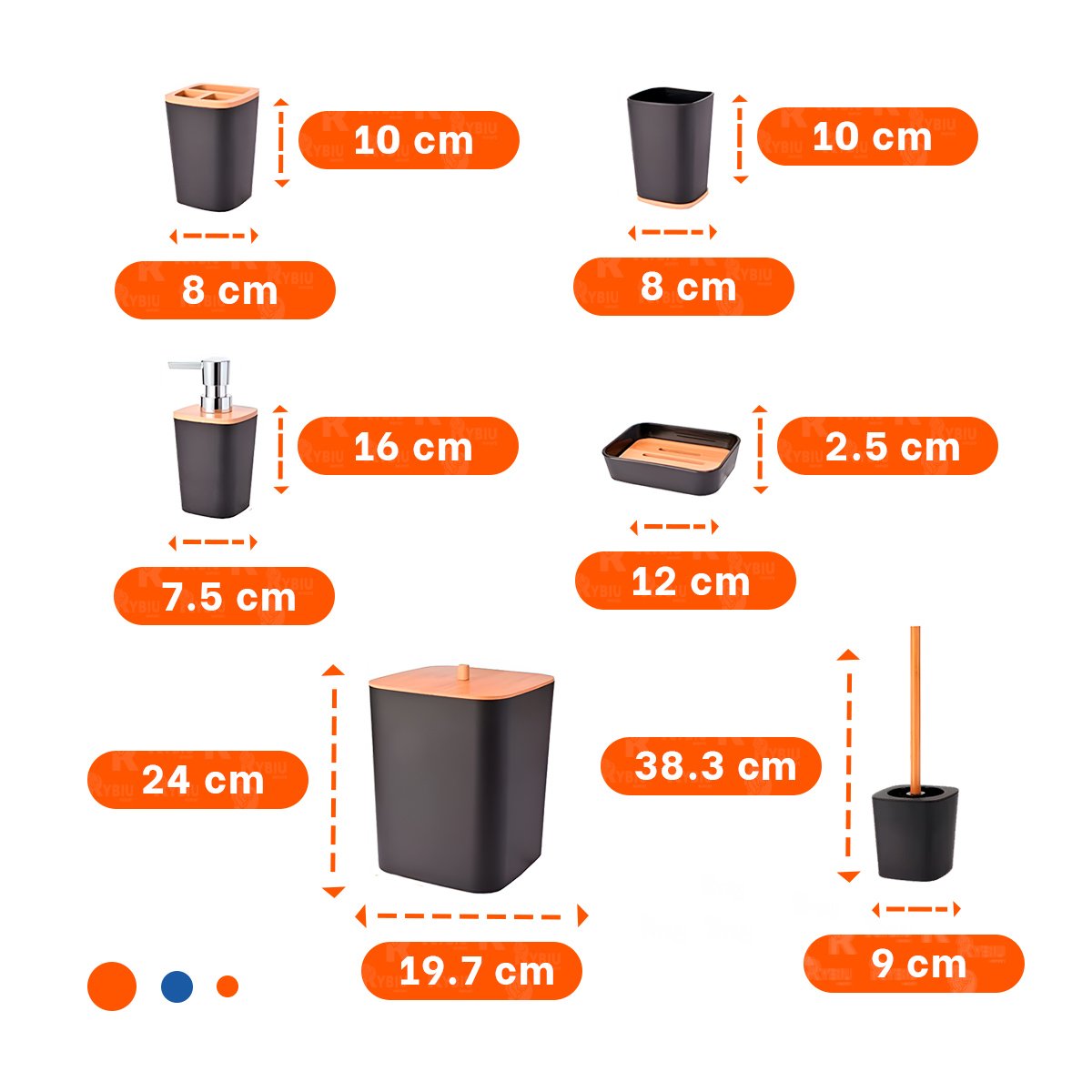 PACK6 SISTEMA ORGANIZADOR DE HIGIENE SET DE 6 PIEZAS NEGRO DISEÑO MODERNO LIGERO Y+PAPEL REGALO - 4