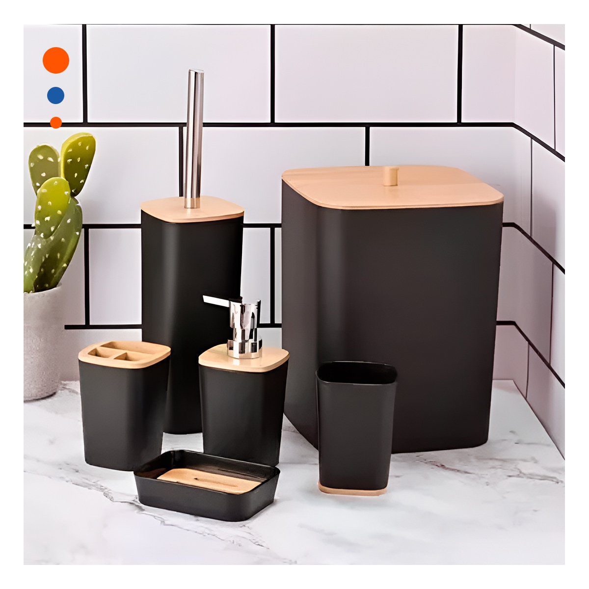 PACK6 SISTEMA ORGANIZADOR DE HIGIENE SET DE 6 PIEZAS NEGRO DISEÑO MODERNO LIGERO Y+PAPEL REGALO - 5
