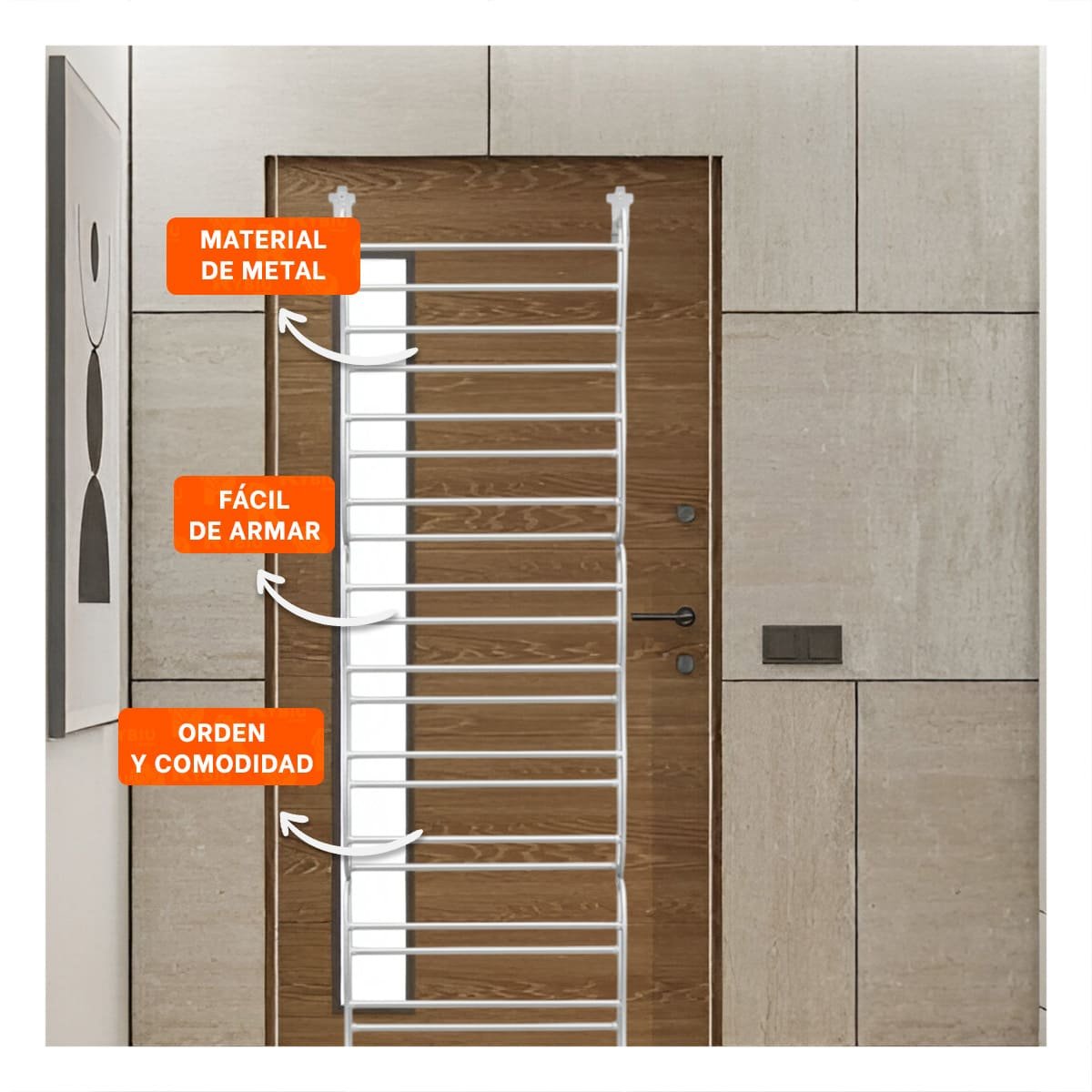ZAPATERA COLGANTE DE PUERTA PARA 36 PARES CALZADO COLOR BLANCO ORDEN HOGAR - 3