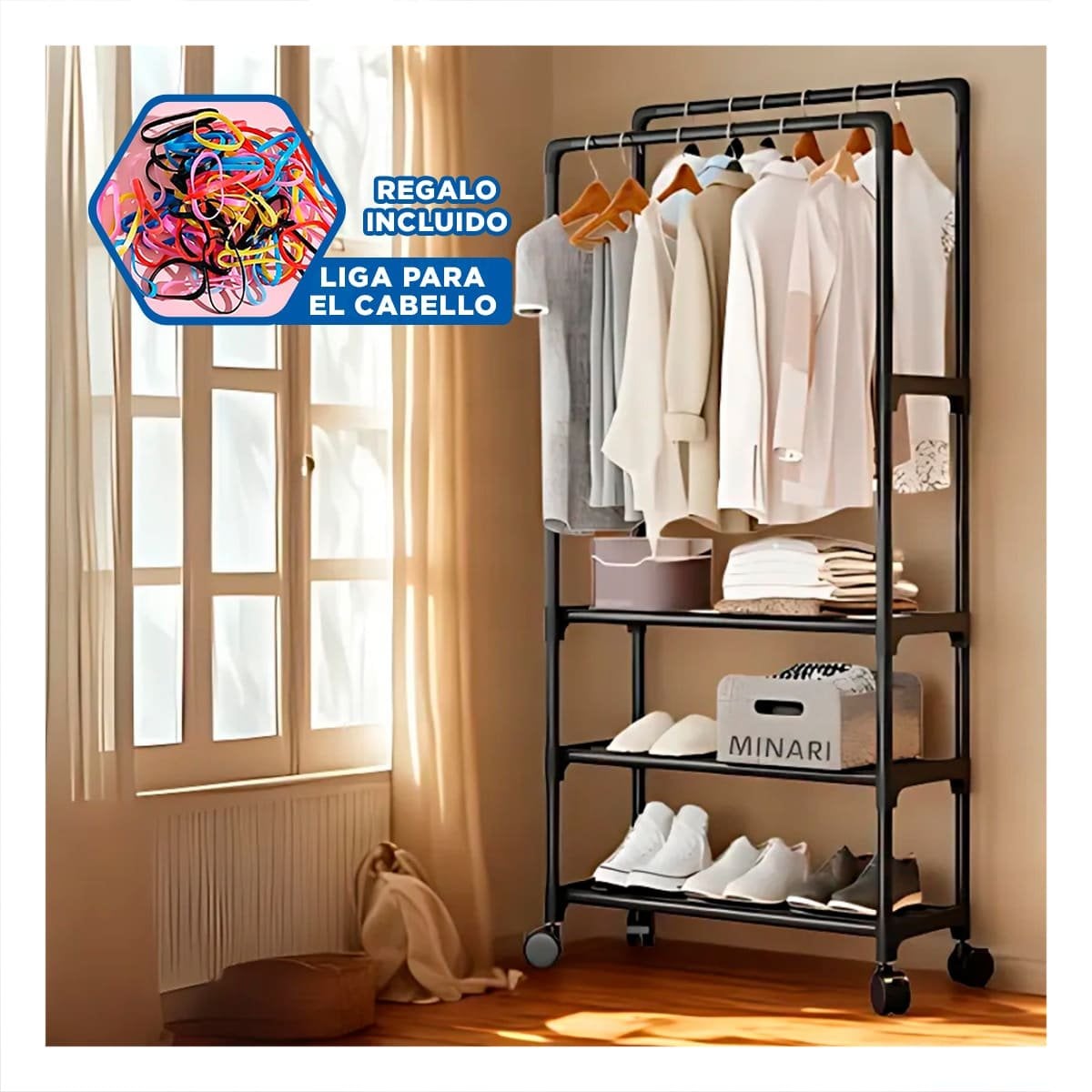 MUEBLE ZAPATERO 3 NIVELES CON PERCHERA DOBLE PARA SALA O DORMITORIO NEGRO Y+LIGAS REGALO - 2
