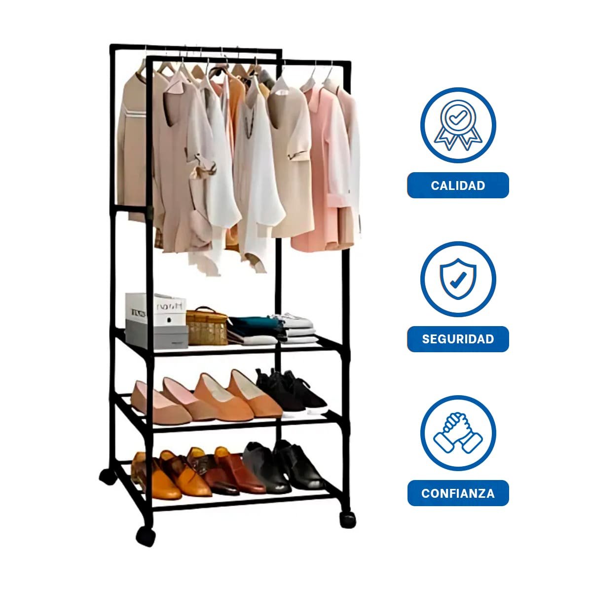 MUEBLE ZAPATERO 3 NIVELES CON PERCHERA DOBLE PARA SALA O DORMITORIO NEGRO Y+LIGAS REGALO - 5