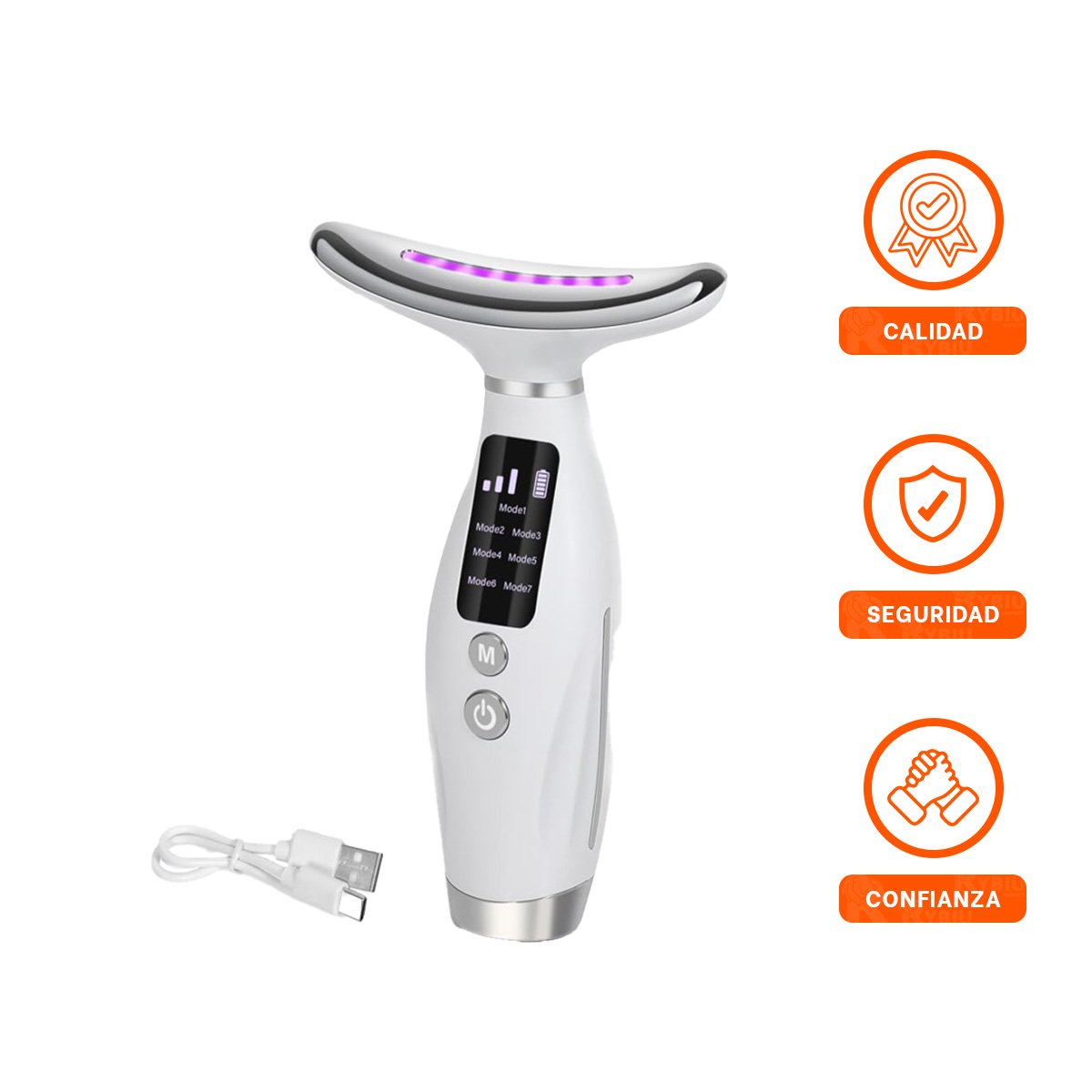 MASAJEADOR FACIAL 7 MODOS DE COLOR CUIDADO DE PIEL BLANCO RECARGABLE Y+LIGAS REGALO - 5