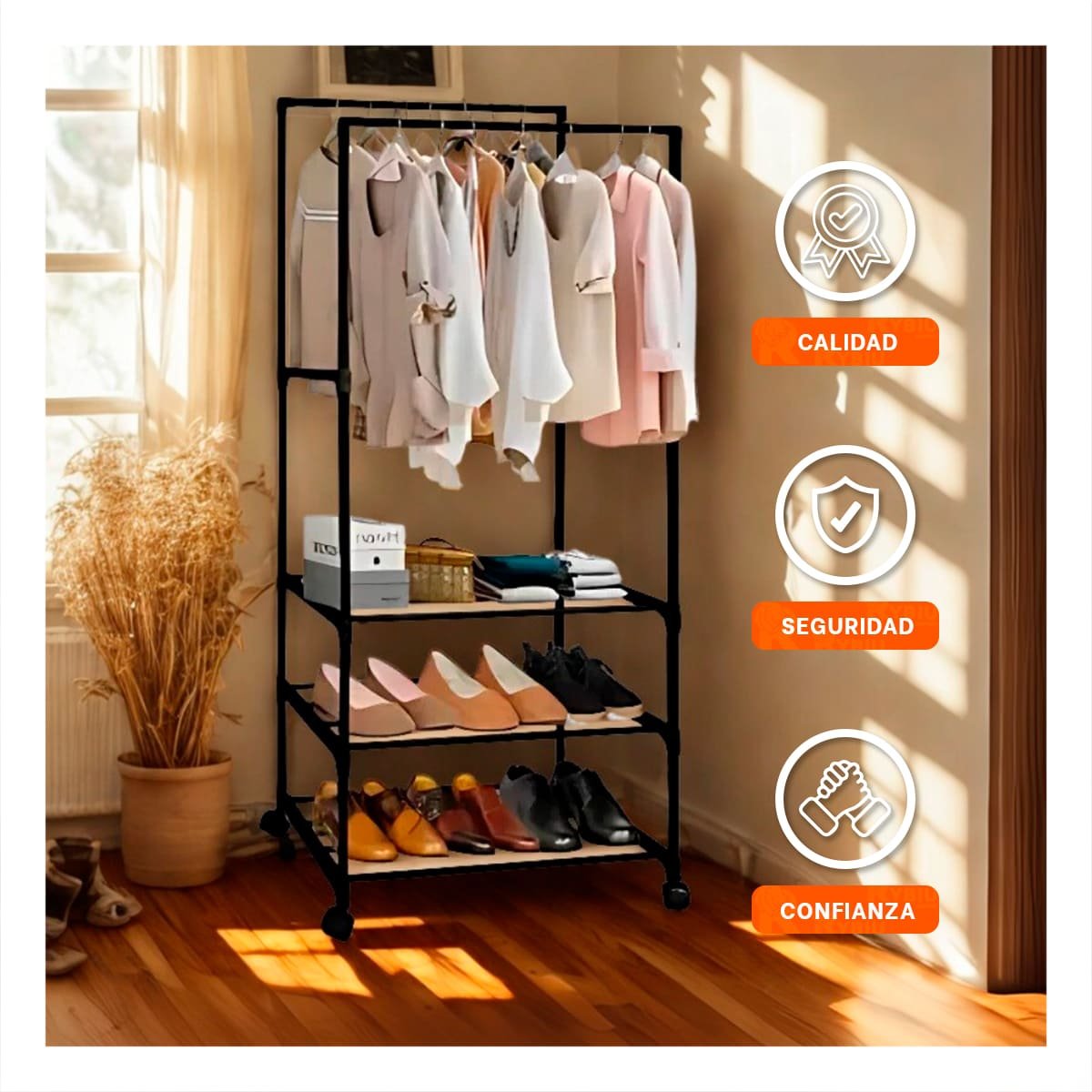 ZAPATERA ORGANIZADORA 3 NIVELES CON PERCHERA DOBLE PARA CASA NEGRA - 1