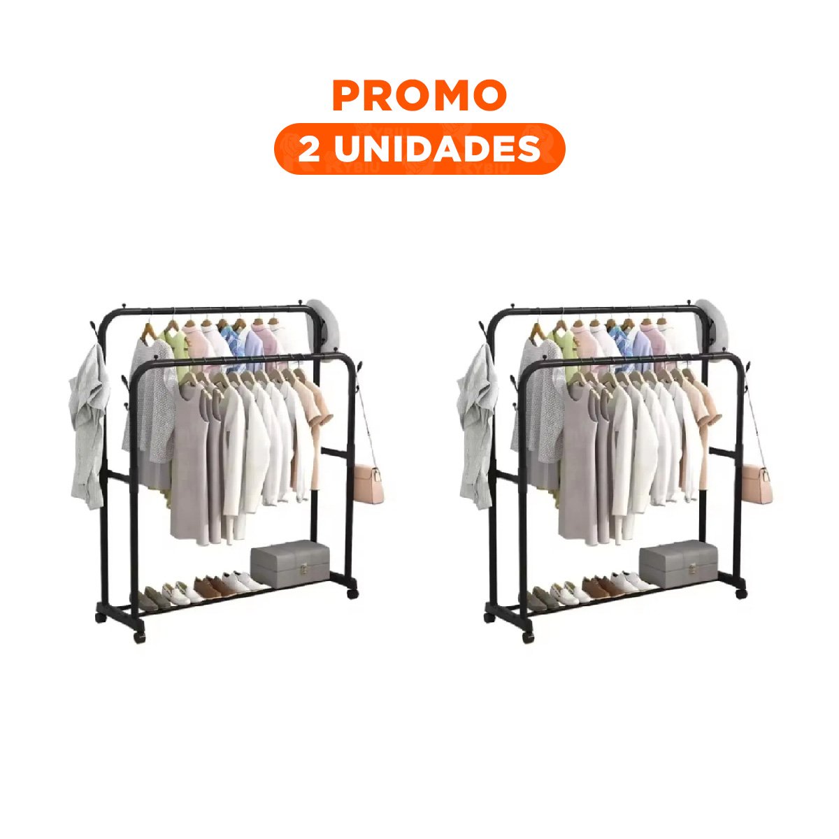 PACK2 ORGANIZADOR ESTANTE PERCHERO DOBLE CON 1 NIVEL INFERIOR NEGRO Y+REGALO STICKER - 1