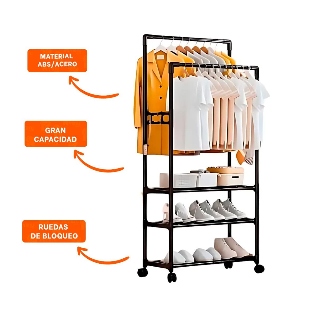 ORGANIZADOR DE CALZADO 3 NIVELES CON PERCHERA DOBLE PRACTICO NEGRO Y+POST IT - 5