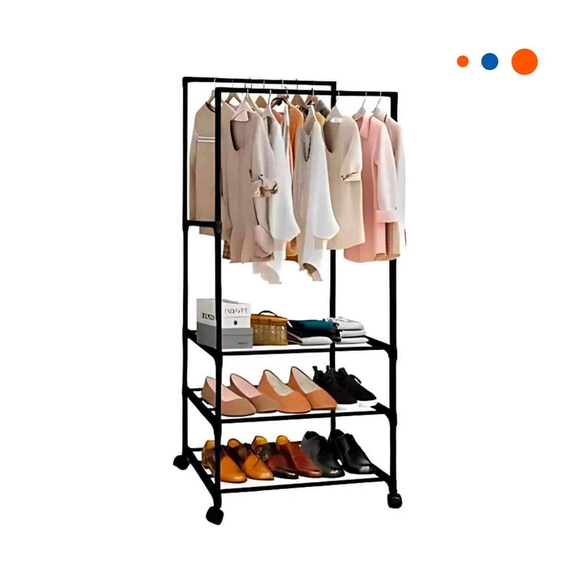 PACK2 ESTANTE MULTIUSO 3 NIVELES CON PERCHERA DOBLE PARA SALA NEGRO Y+REGALO STICKER - 2