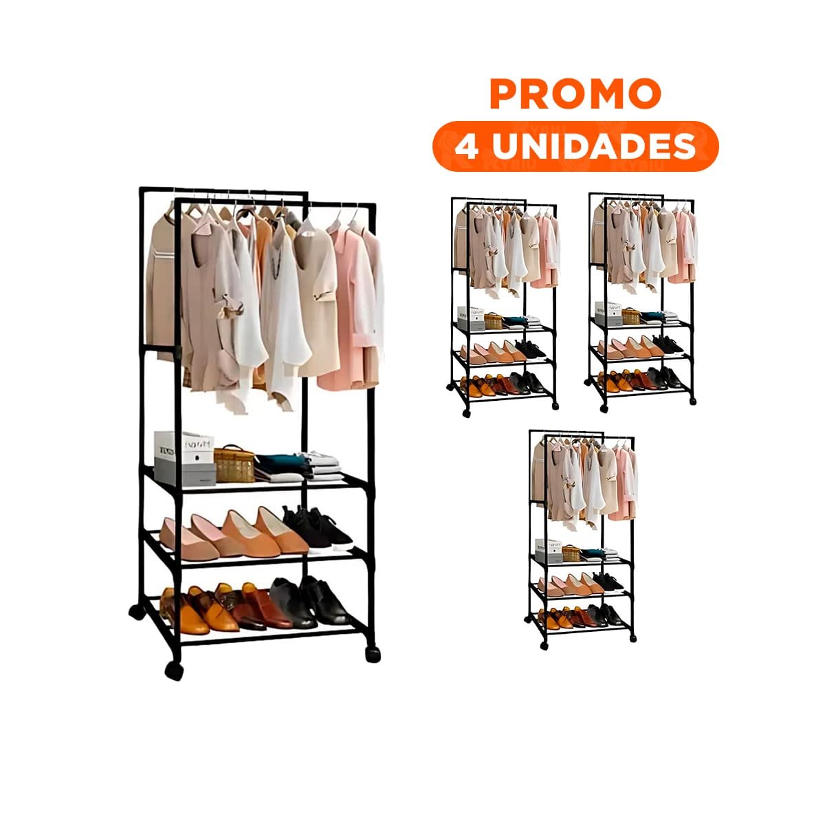PACK4 RINCON ZAPATERO 3 NIVELES CON PERCHERA DOBLE PARA TODO TIPO DE CALZADO NEGRO - 1
