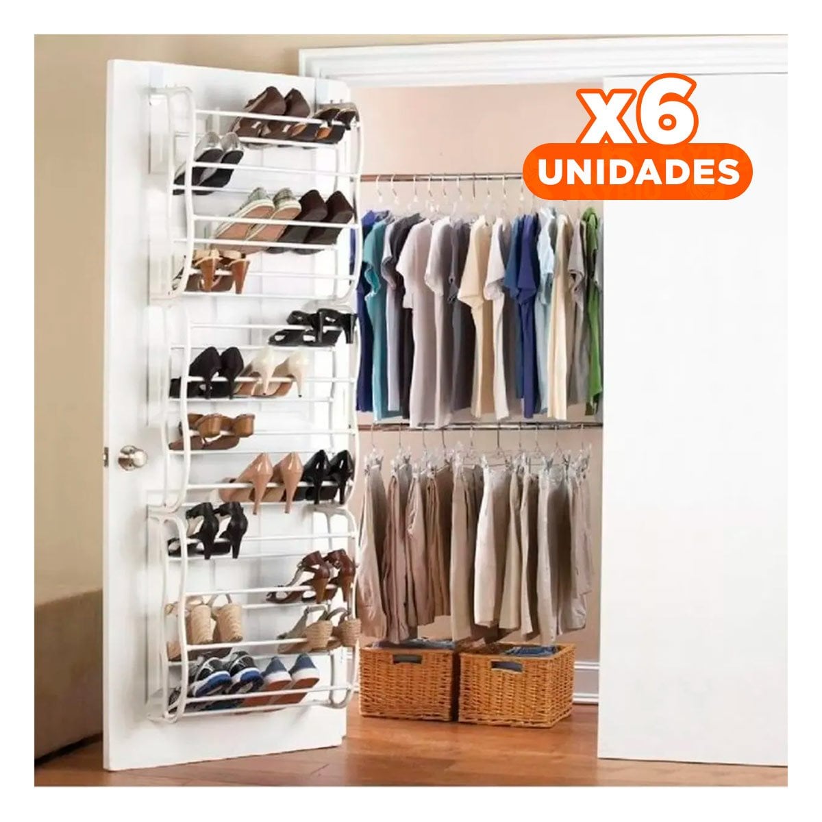 PACK6 ESTANTE COMPACTO DE PUERTA PARA 36 PARES CALZADO BLANCO ESPACIO UTIL Y+PAPEL REGALO - 1