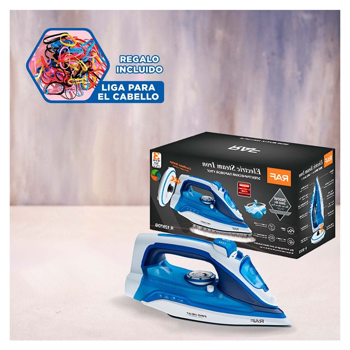 PLANCHA DE VAPOR ELECTRICA BLANCO Y AZUL CALOR CONSTANTE PARA ROPA HOGAR Y+LIGAS REGALO - 2