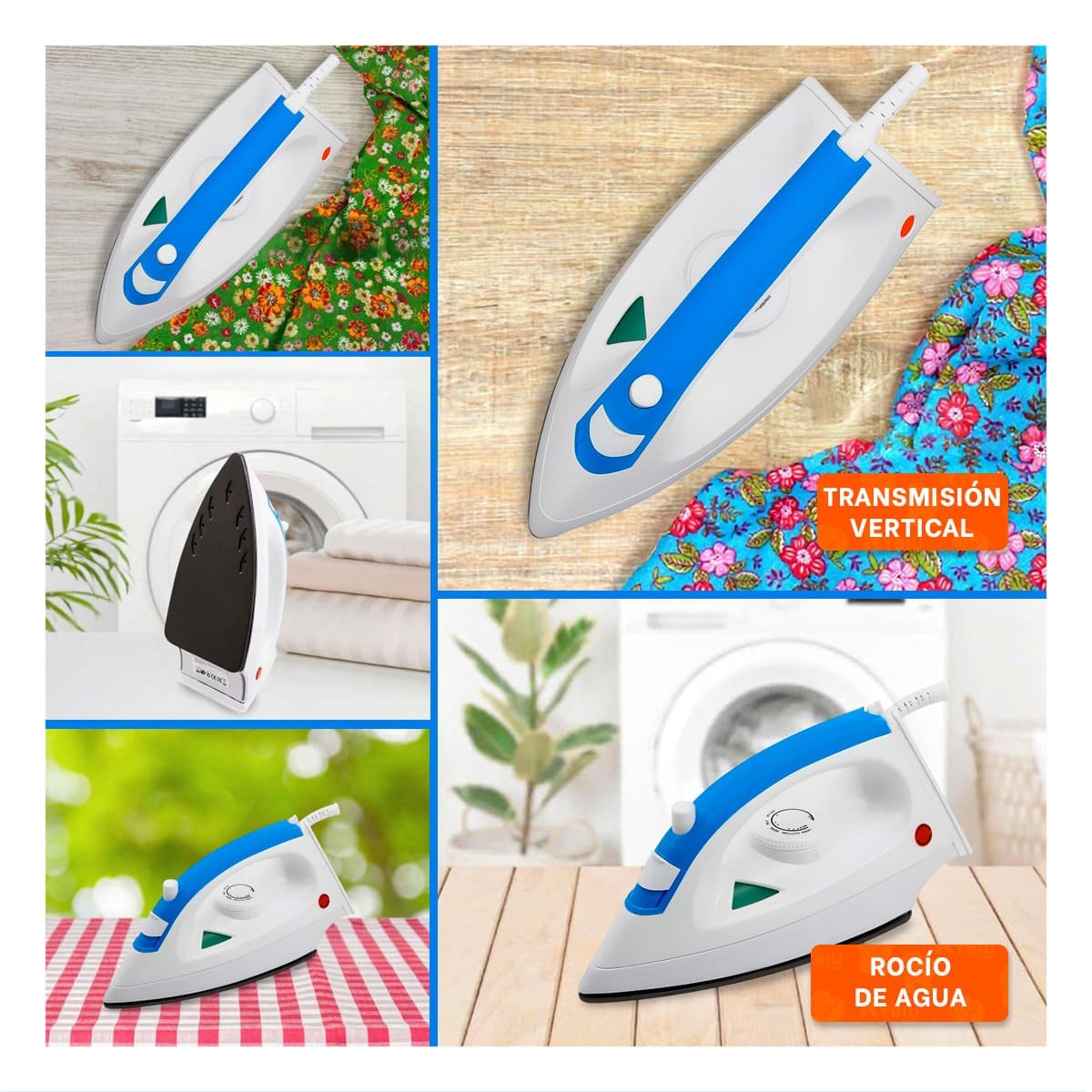 PLANCHA DE VAPOR ELECTRICA BLANCO Y AZUL POTENTE PARA ROPA HOGAR DIARIO PLUS Y+PAPEL REGALO - 3