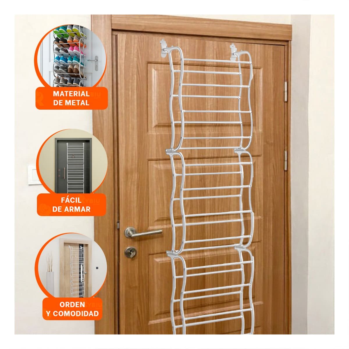 PACK2 SOPORTE COLGANTE DE PUERTA PARA 36 PARES CALZADO BLANCO ORDEN HOGAR - 5
