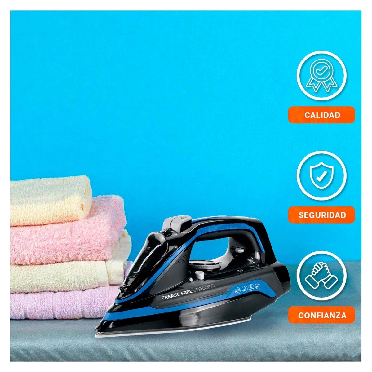 PLANCHA DE VAPOR ELECTRICA NEGRO Y AZUL USO HOGAR CUIDADO ROPA DIARIO TOTAL - 1