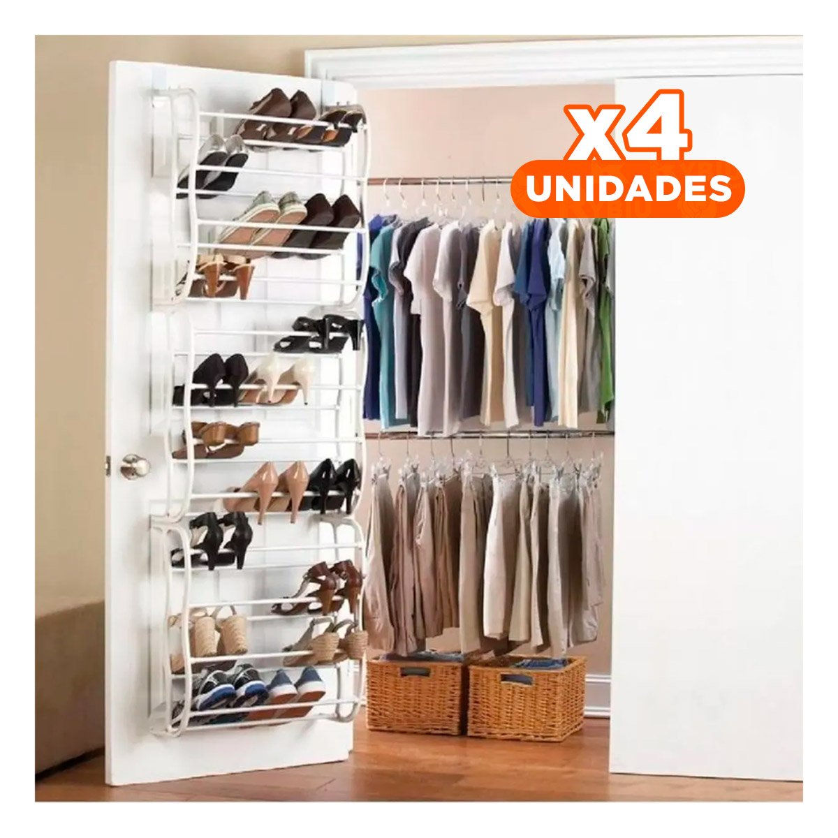 PACK4 ESTANTE COLGANTE DE PUERTA PARA 36 PARES CALZADO BLANCO ORDEN HOGAR Y+REGALO STICKER - 1